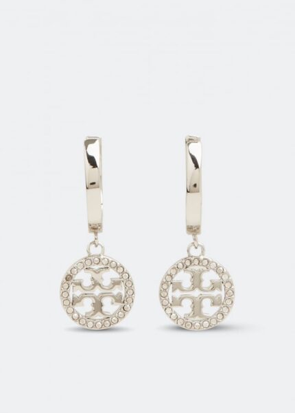 Серьги TORY BURCH Miller Pave hoop earrings, серебряный