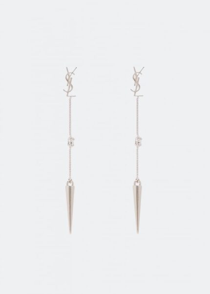 Серьги SAINT LAURENT Opyum YSL rhinestone spike earrings, серебряный