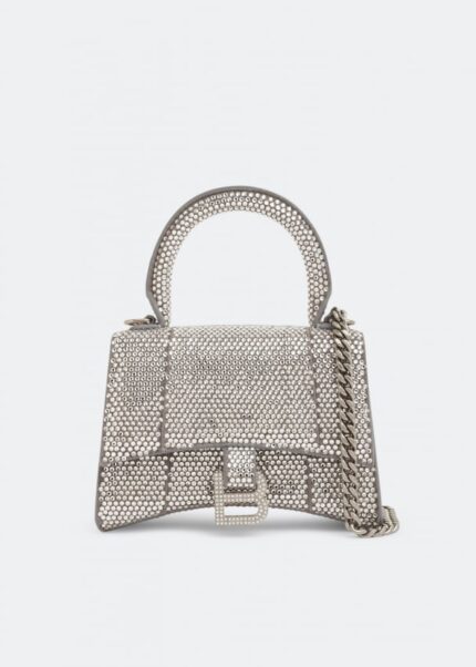 Сумка BALENCIAGA Hourglass mini chain bag, серебряный