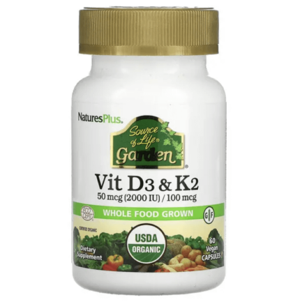 Витамины D3 и K2, Source of Life Garden, 60 веганских капсул, NaturesPlus