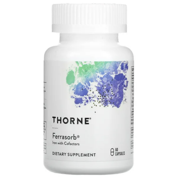 Железо с кофакторами Thorne Research Ferrasorb, 60 капсул