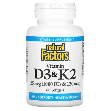 Витамины D3 и K2, 60 мягких таблеток, Natural Factors