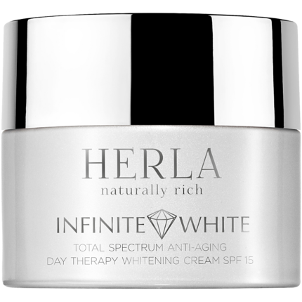 Herla Infinite White антивозрастной отбеливающий крем против пигментных пятен с фильтром SPF15 на день для лица, 50 мл